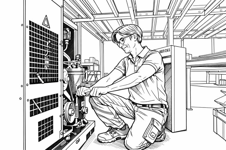 Wartung eines KAESER Kompressor durch Servicetechnikerin