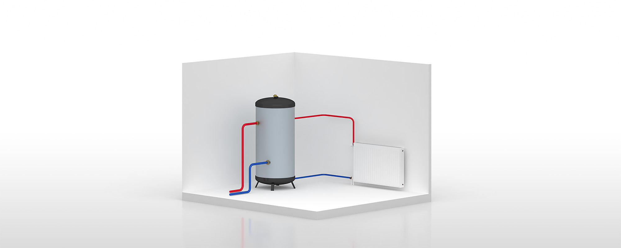 Pufferspeicher verbunden mit Heizkörper
